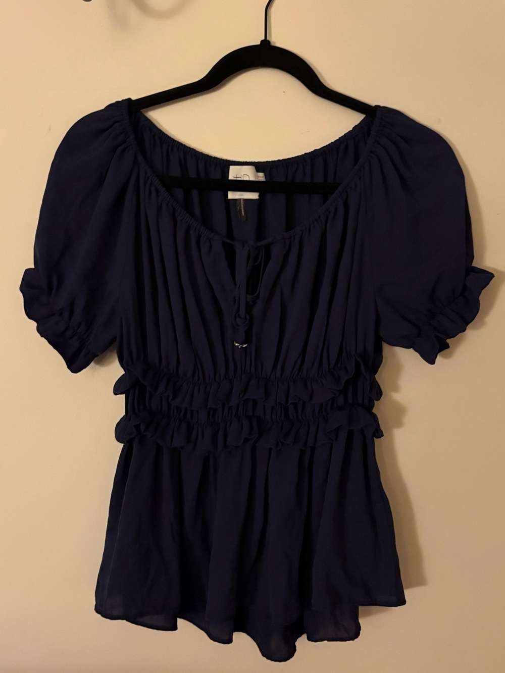 Women's Navy Blue Short Sleeve Peasant Top